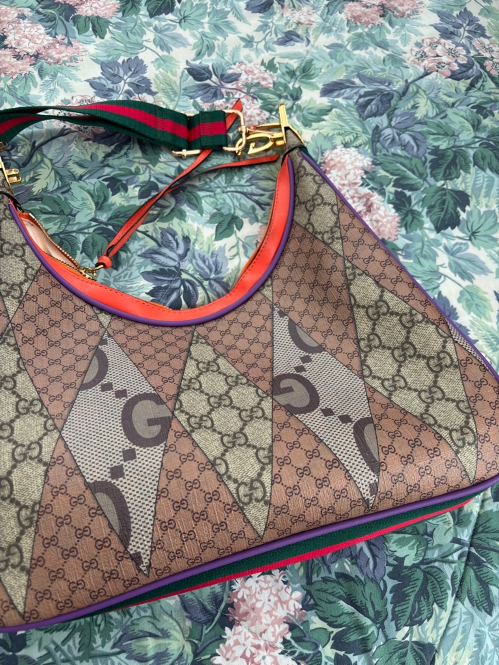 Gucci Multicolor Patchwork GG Canvas Shoulder Bag with Web Strap